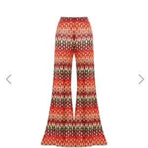 flare pants feature unique crochet look with layers of multicolors.
